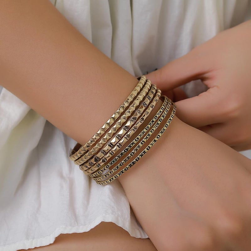 RINTOLER Store 16Pcs Gold Bangle Bracelets for Women - Multi Layer Stackable Textured Bracelets Boho Jewelrys Set. - Image 3